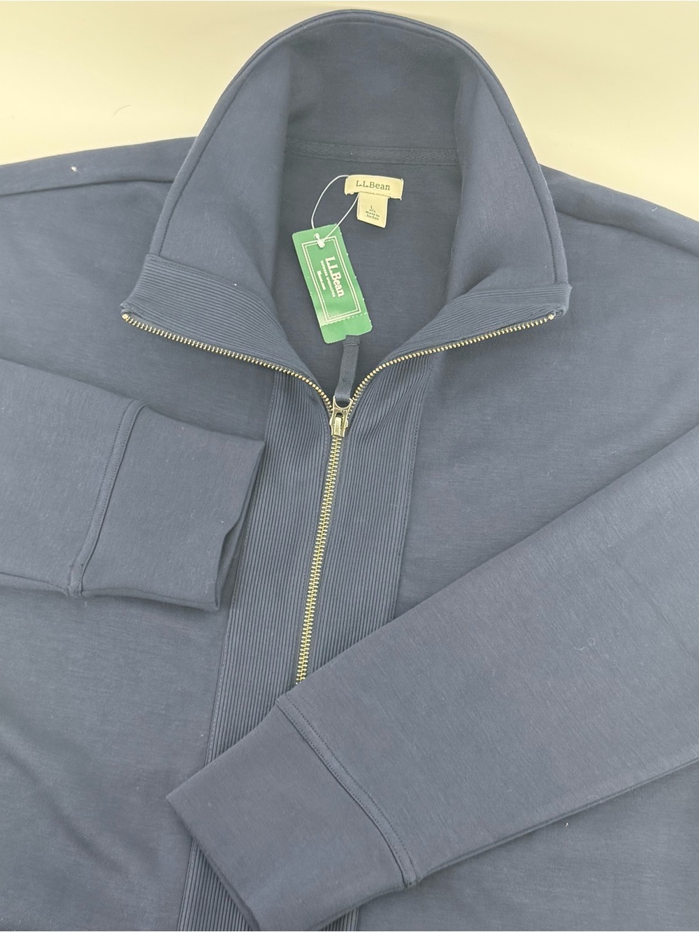 L.L.Bean CloudSoft Sweatshirt Navy Full Zip Knit Jacket Large Soft Stretch Mock
